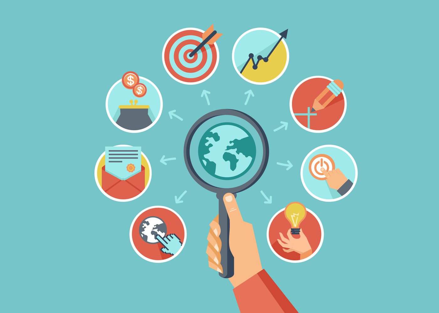 Vetor de mão buscando competências de um bom líder